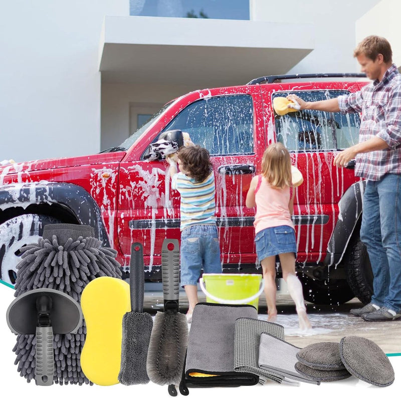 Reinigingsset voor de auto, autoreinigingsset, autoverzorgingsset, voor buiten, autowasset met bandenborstel, multifunctionele reinigingsdoekjes, voor auto, motorfiets, binnen en buiten, huishoudelijk schoonmaken