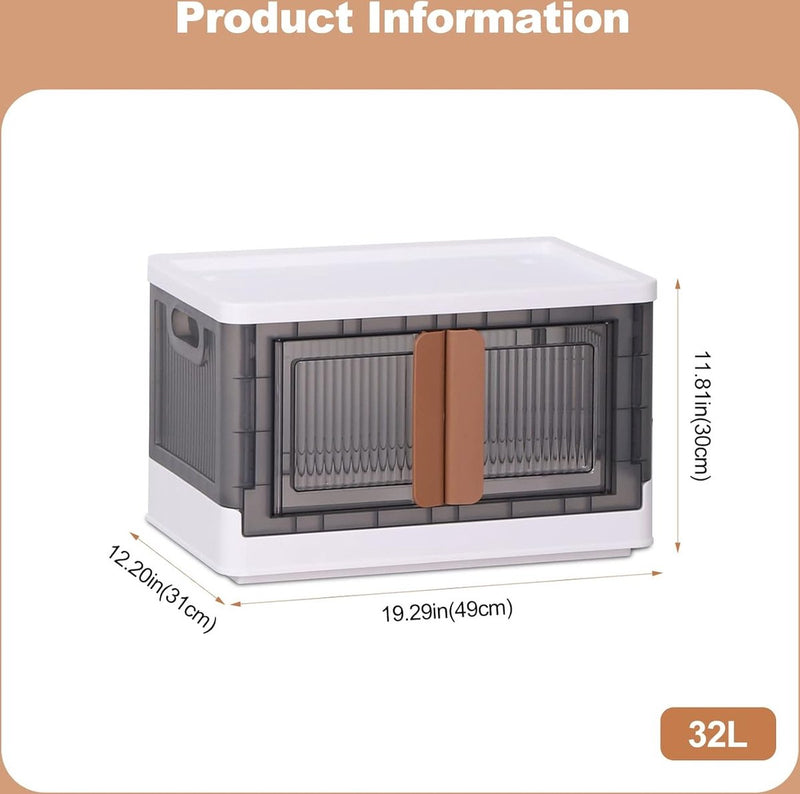 Opvouwbare kunststof opbergdoos, opbergdoos met deksel en wielen, dubbele opening, stapelbare opbergdoos, transparant, voor kantoor, kinderkamer, keuken en woonkamer