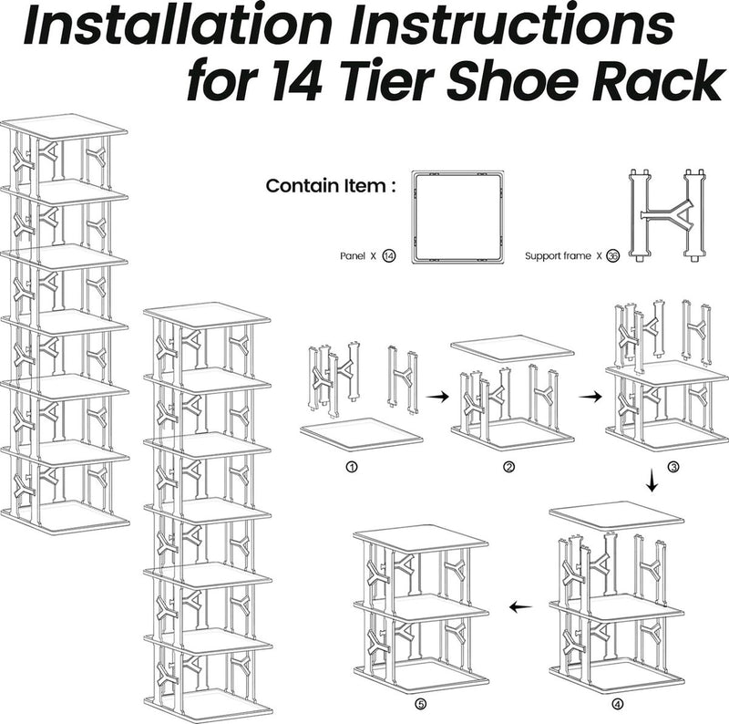Schoenenrek 8 niveaus Schoenenrek, verticale kast Houten schoenenstandaard Smalle schoenopslag Ruimtebesparend Stapelbare schoenenstandaard voor hal Slaapkamer Keuken Entree (grijs 14 niveaus)