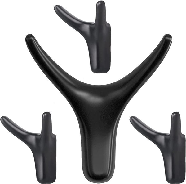 4 stuks dubbele wandhaken, garderobehaken, wandmontage, kledinghaken, zinklegering, handdoekhaken, ideaal voor garderobehaken, badkamer, keuken, kantoor, met schroeven, zwart