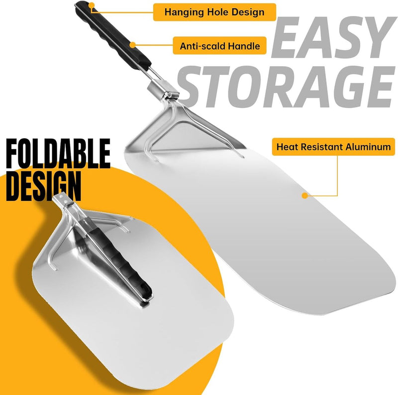 Pizzaschep 12 inch met praktisch inklapbaar handvat, pizzaschep aluminium, pizzaschep voor grill, oven, pizzasteen