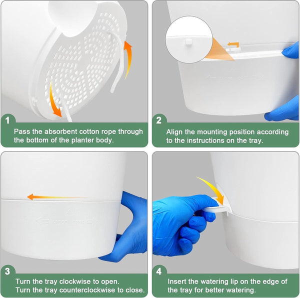 Bloempot, 25,4 cm, set van 2, kunststof bloempot met irrigatiesysteem, modern, voor binnen en balkon, tuin, planten, vetplanten, cactus (wit)