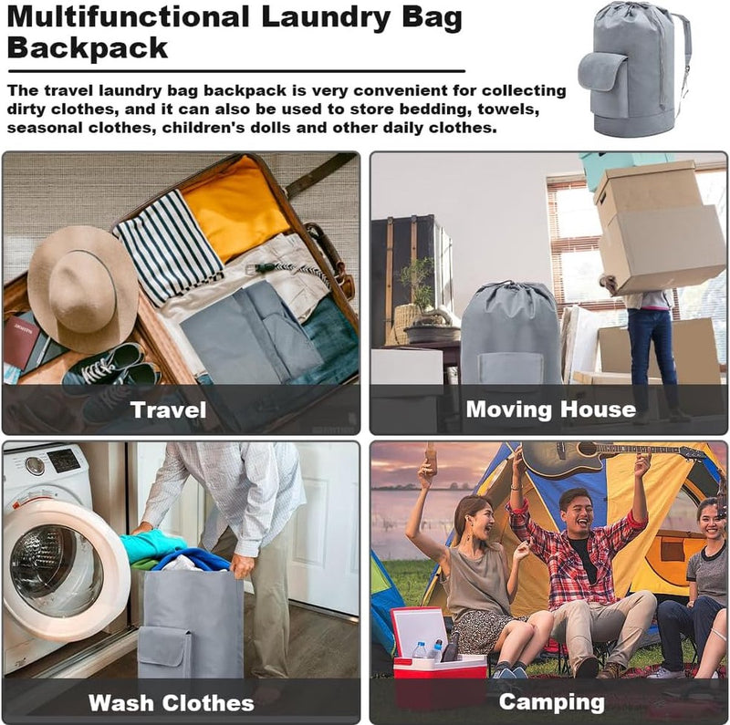 Waszak, opvouwbare waszak voor op reis, 80 liter, vuile was, met 2 gevoerde schouderbanden, camping, waszak met koordsluiting, groot voor op reis