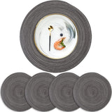 Ronde placemats Set van 4 45 cm gevlochten wasbare placemats zwart en grijs