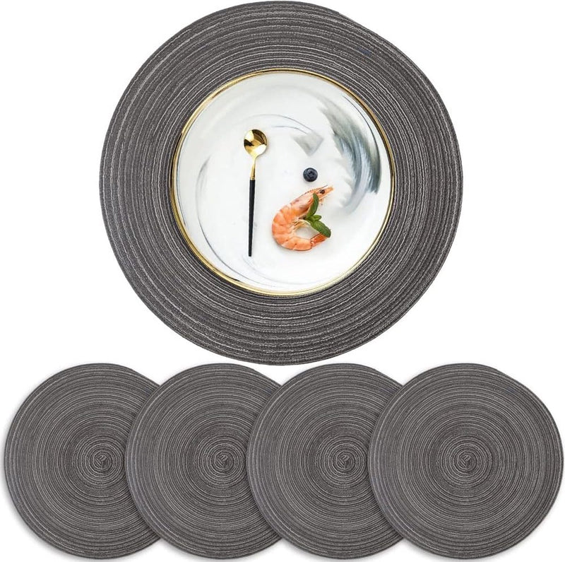 Ronde placemats Set van 4 45 cm gevlochten wasbare placemats zwart en grijs