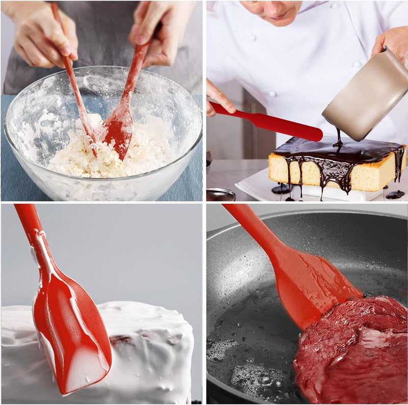 Siliconen spatel Siliconen keukengereiset Hittebestendig en antiaanbaklaag Siliconen deegspatel van voedingskwaliteit voor koken, bakken en mixen, 6-delig rood