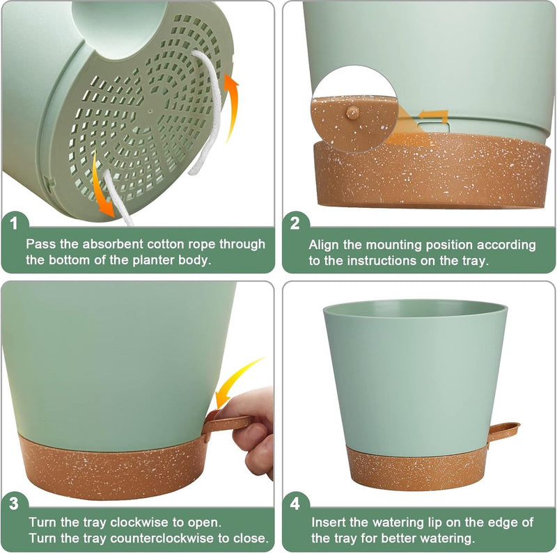 Bloempot, 20,3 cm, kunststof bloempot met irrigatiesysteem, plantenpot, set van 2, modern, voor binnen en balkon, tuin, planten, vetplanten, cactus (groen)