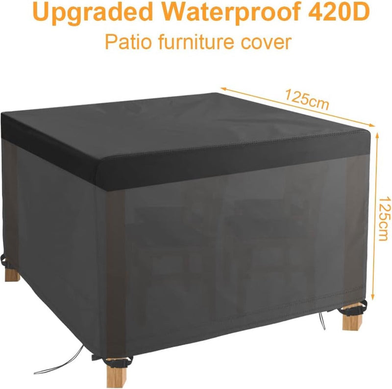 Tuinmeubelhoes, rechthoekig, zwaar uitgevoerd 420D Oxford-weefsel, zeildoek tuinmeubelen, waterdichte beschermhoes, anti-UV zeildoek voor tuintafels, terrasmeubilair (125 x 125 x 74