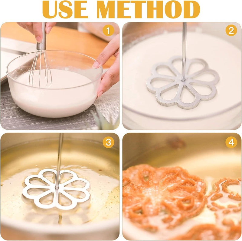 Rozenkeukjesvorm, wafelvorm, rozetten, traditionele deegvorm, wafelijzer, vormen, rozetwafelijzer, aluminium, wafelvorm, oven, rozenijzer voor het bakken, duikvorm, wafelvormen, zilver-1