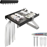 Wandgemonteerde waslijn, opvouwbare waslijn met intrekbaar droogrek voor terras, slaapkamer, keuken, compact aluminium. 44x4,7x2,2cm