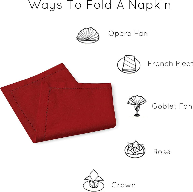 Katoenen servetten met holle zoom, set van 4 | effen dieprood kleur | afmetingen 43 x 43 cm | servetten voor eettafel decoratie - wasbaar en herbruikbaar