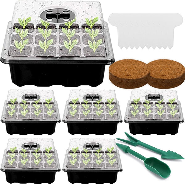 6 stuks kamerbroeikas, kweekbak, 60 cellen, mini-broeikas, kweekset, zaailingstarters, kunststof kweekschalen met deksel, ventilatie voor zaailingen en planten