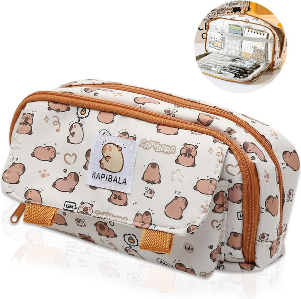 etui, schattig etui voor meisjes, jongens, schoolbenodigdheden, etui, grote etui met vakken, stoffen etui, Kawaii (S1)