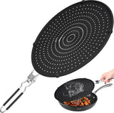 Siliconen spatbescherming, pannen met inklapbare handgreep, 33 cm, multifunctionele vetspatbescherming voor pan, hittebestendig en voedselveiligheid, voor een groot aantal pannen, braadpannen,