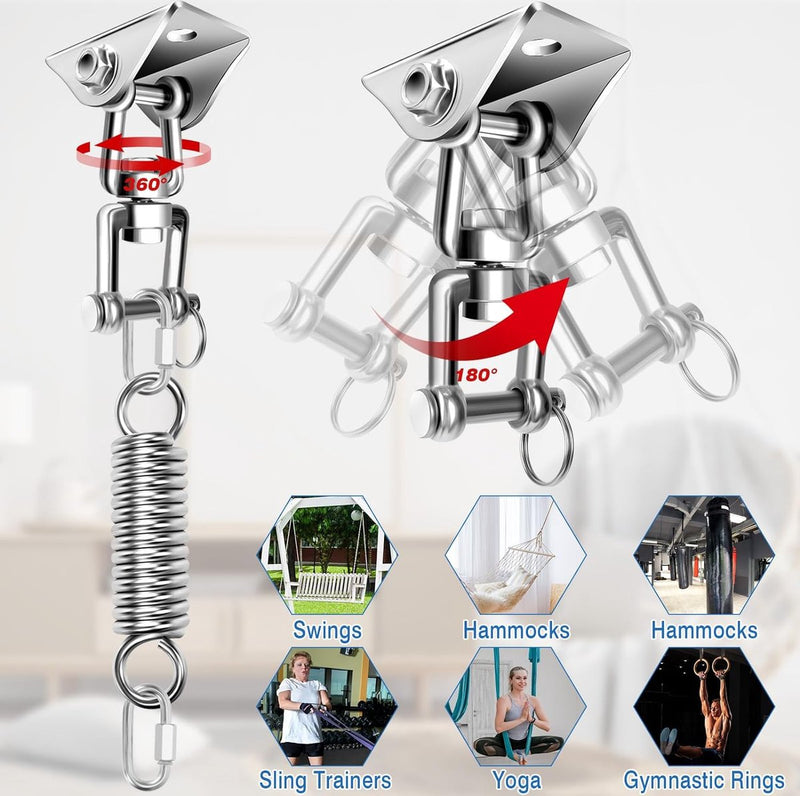 Plafondhaak, zware belasting, hangstoel, schommelveer, tot 450 kg capaciteit, 360 graden draaibare roestvrijstalen plafondhouder, schommelhaak, plafondhaak voor hangstoel, bokszak, schommel,