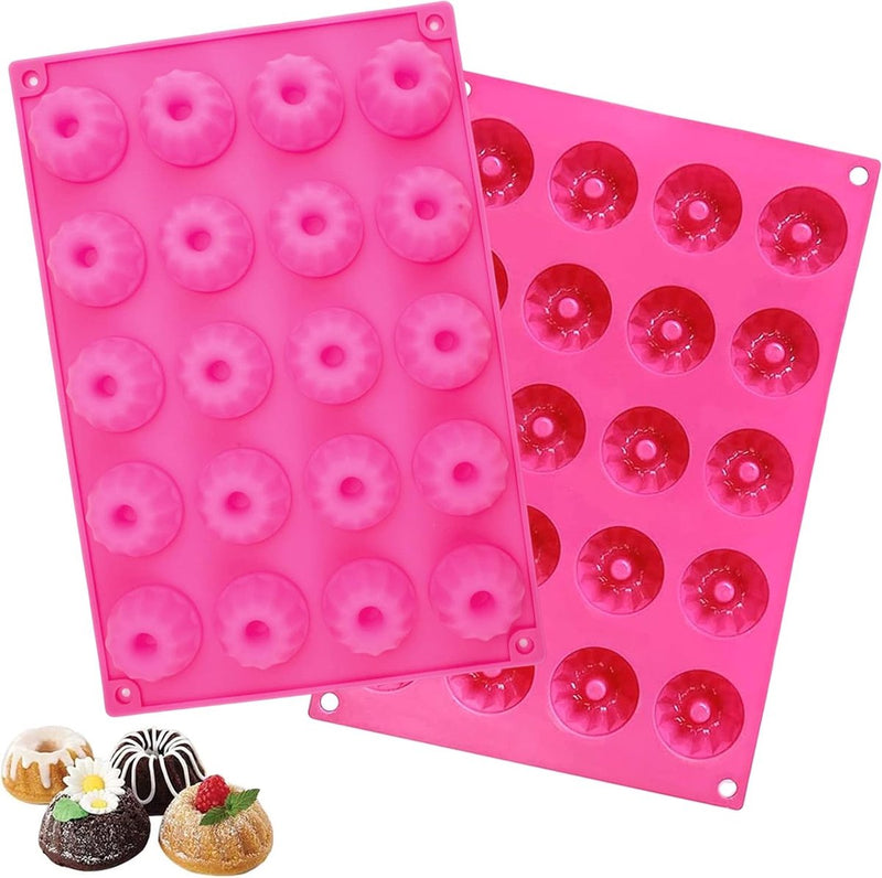 2 stuks siliconen mini-tulbandvorm, 30 x 20 cm, siliconen vorm, mini-tulbandvormen met antiaanbaklaag, bakvorm voor 20 muffins, antiaanbaklaag, mini-taartvorm, voor muffins, cupcakes, brownies