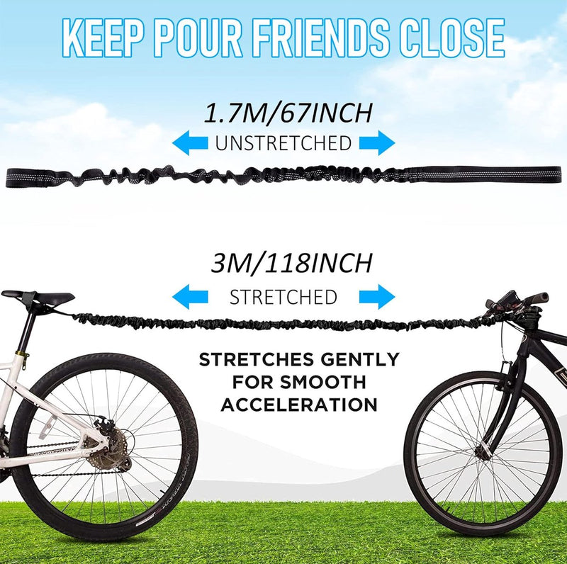 Trektouw voor kinderen, bungee sleepkabel, 1,7 m tot 3 m, ouder-kind-trekkoord, draagvermogen 200 kg, voor kinderfiets, mountainbike, met opbergtas, zwart