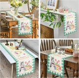 Tafelloper voor Pasen, paaseieren, konijnen, wortel, hazen, bloemen, paaseieren met haas, paasei-patroon, voor lente, paasfeest, tafeldecoratie voor binnen en buiten, eettafel, 183 x 33 cm
