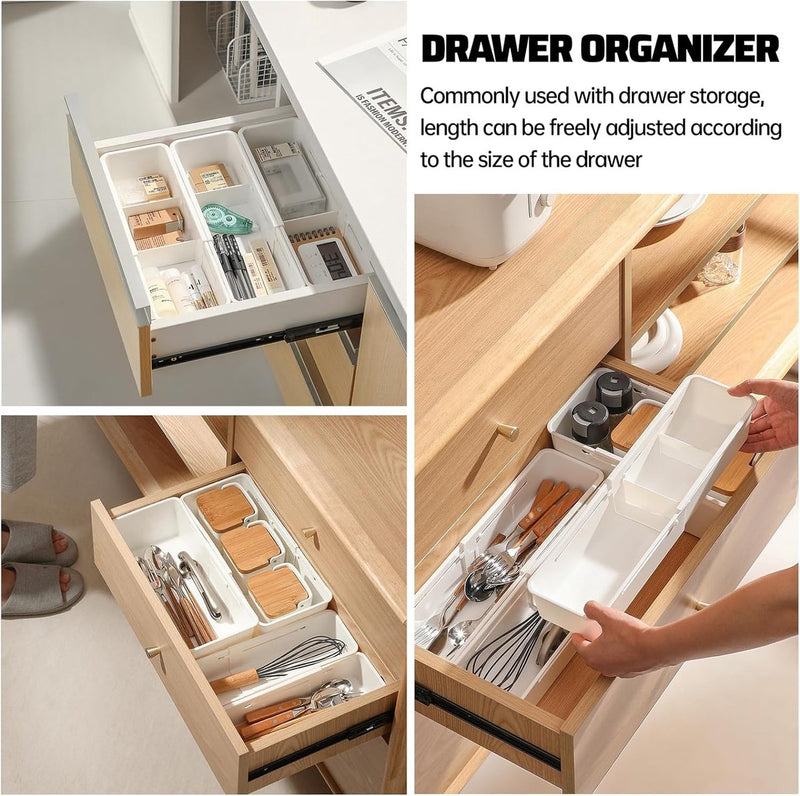 Ladeverdelers, 2 stuks Ladeorganizer Ladeorganizer Ladeverdelers Verstelbare ladeorganizer Kantoorladeverdeler Ladeverdeler Ladeorganizer (wit)