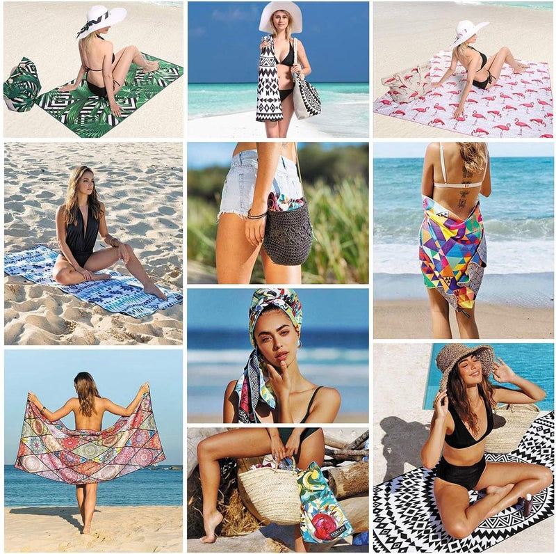 Strandhanddoek XXL microvezel strandhanddoek, microvezel badhanddoek, set van 2, strandhanddoeken, 180 x 90 cm, sneldrogend, dunne strandhanddoeken, grote lichte badhanddoek, strand, kleurrijk