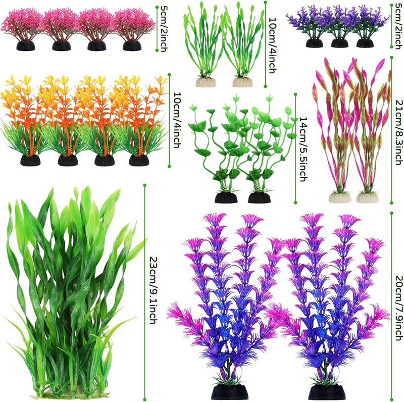 Pakket met 20 kleurrijke kunstplanten, aquariumdecoratie, terrariumplantdecoratie, voor aquaria, visaquariumdecoratieplant