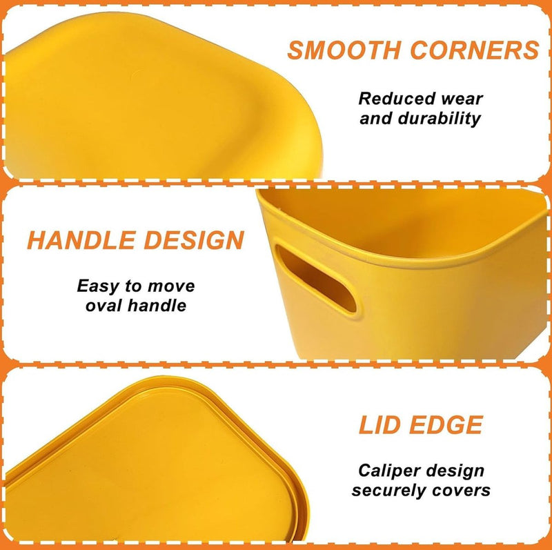 8 stuks kleurrijke kunststof opbergmanden met deksel en handvat, stapelbare opbergdoos, mandhouder, bureau-opbergdoos, kubby-container voor plank, kast, keuken
