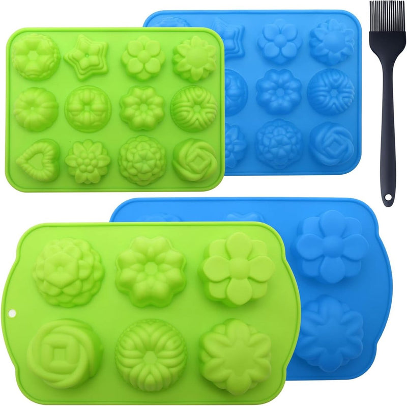 4 stuks multivorm muffinborden siliconen groot, 12 bakvormen met antiaanbaklaag siliconen muffinvormpjes met bakkwast, siliconen bakvormen voor cake, chocolade, kaas fondant