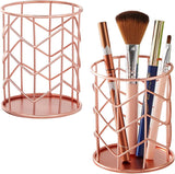 Set van 2 roségouden pennenhouder Mode opengewerkte ijzeren kunst schrijfinstrumentenhouder Make-upborstelhouder Make-upborstelhouder Potloodhouder Metalen pennenhouder Bureau (roze)