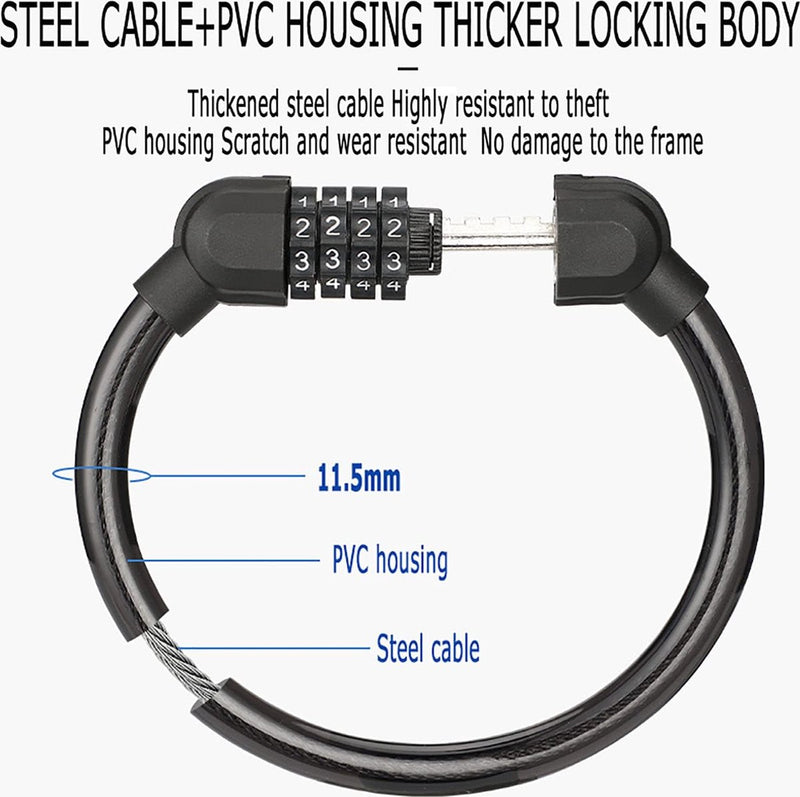 2 fietsslot, cijferslot, cijfercode-combinatieslot, mini draagbaar, kan vrij worden gecombineerd voor fiets, motorfiets, poort, hek (zwart)