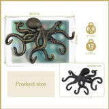 Oktopus garderobehaken, rustieke garderobehaken, gietijzeren wandhaken met schroeven, kledinghaken, om op te hangen, kleding, sleutels, hoeden, tassen, zwart-goud