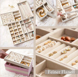 Set van 4 sieradenopbergladen, sieradenbakje, sieradendoosje, fluwelen sieradenorganizer, stapelbaar, sieradenorganizers voor sieraden, oorbellen, armband, ringenopslag (beige)