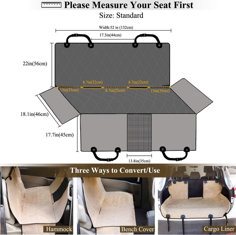 Achterbankhoes voor honden, mesh-kijkvenster met extra riemen en gespen, waterdichte en antislip hondenhangmat voor de achterbank voor de meeste auto's, heide kaki, S