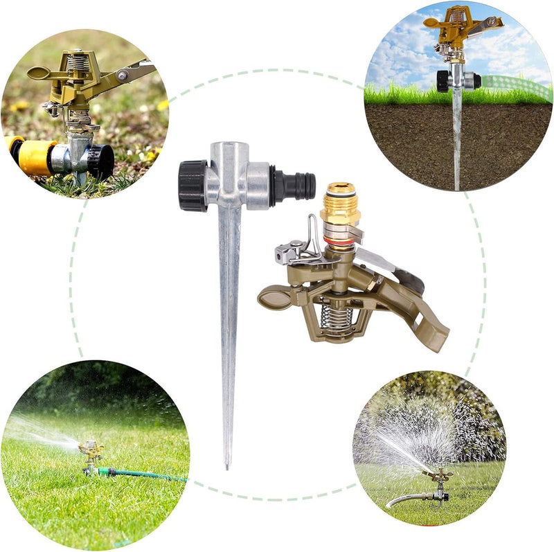 Sprinkler Tuingazonsproeier, grote oppervlakken, impulssproeier, gazonsproeier, sproeier, cirkelsproeier, 360 graden met grondpen, voor alle gangbare tuinslangen, tuinirrigatie