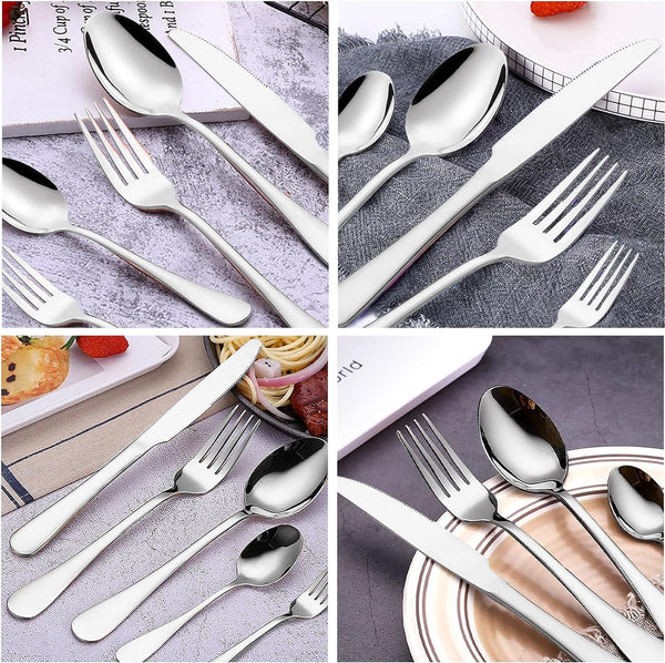 Bestekset, 24-delige bestekset met steakmes voor 6 personen met mesvorklepel, hoogwaardig roestvrijstalen bestek, hoogglans gepolijst en vaatwasmachinebestendig voor thuis/keuken/restaurant