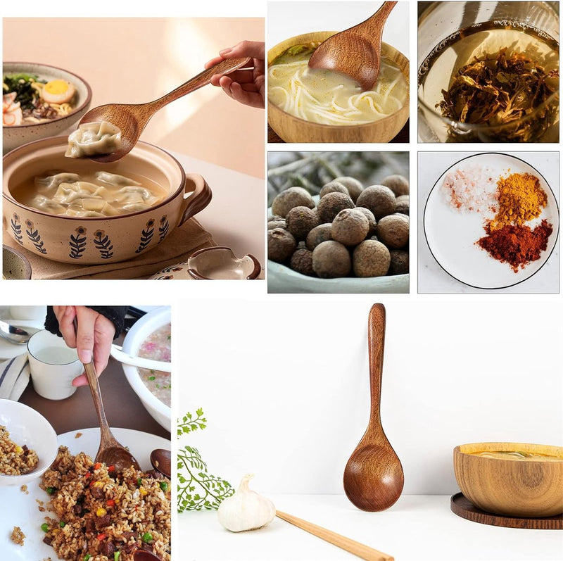 Natuurlijke houten lepels, 4 stuks, houten lepels, eetlepels, soeplepel, houten lepel, Japanse stijl, houten lepel, havermoutpap, lepel voor pap, soep, ramen, hotpot, restaurant, huishouden