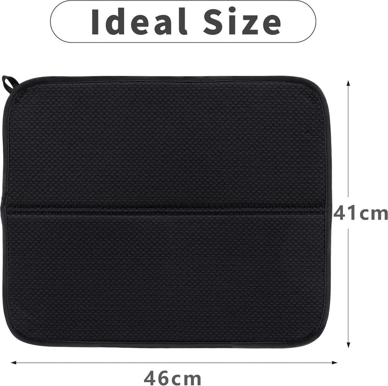 Microvezel afdruipmat voor keuken, 46 x 41 cm, 2 stuks, gootsteen en servies, droogmat, serviesonderlegger (zwart)