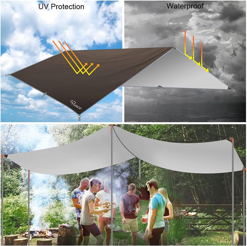 Camping tentzeil, 3 m x 3 m, waterdicht, voor hangmat, met 6 haringen en 6 touwen, anti-uv-regen, zonbescherming, licht, compact grondzeil, picknickdeken, hammock, voor buiten, camping, herbruikbaar