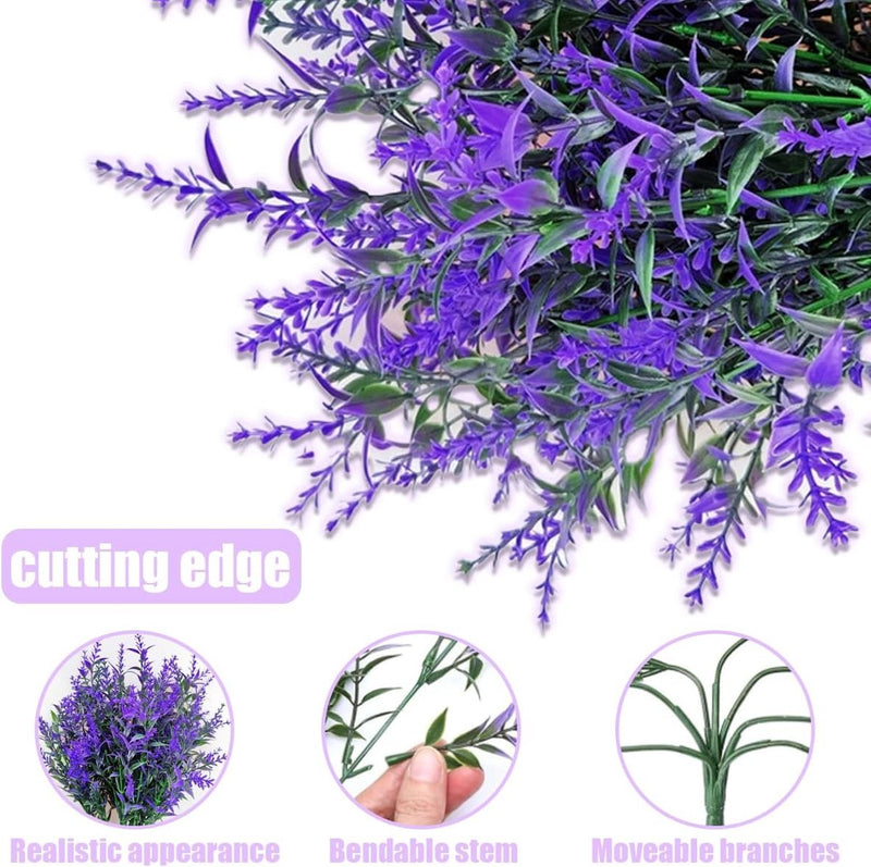 Kunstbloemen, 9 boeketten kunstbloemen zoals echte lavendel, kunststof nepbloemendecoratie, kunststof uv-bestendig, voor outdoor indoor balkon, tuin, grafdecoratie.