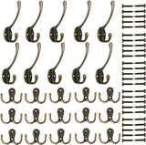 15 stuks dubbele wandhaken, wandjashaken en 10 stuks zwanenhals-haken, kledinghaken met schroeven, voor garderobehaken, badkamer, keuken, retro