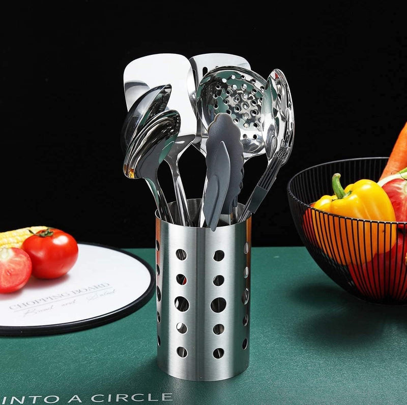 Roestvrijstalen kookgereiset, 13-delige keukengereiset met antiaanbaklaag en hittebestendige gebruiksvoorwerphouder