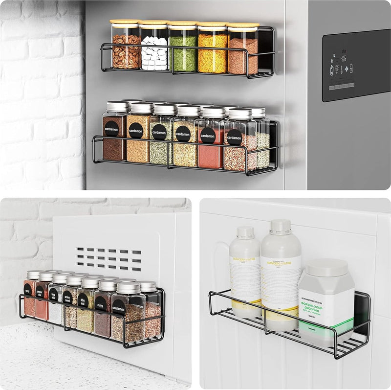 Koelkastrek, magnetisch, kruidenrek, zonder boren, met afneembare haken, hangend, metaal, keukenrek, organizer voor koelkast, set van 2