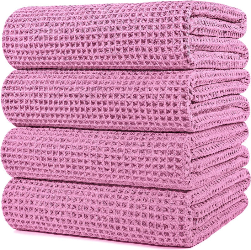 Microvezel badhanddoek - pluisvrij & sneldrogend - wafelstructuur - zeer groot - roze - 152 x 76 cm - 4 stuks