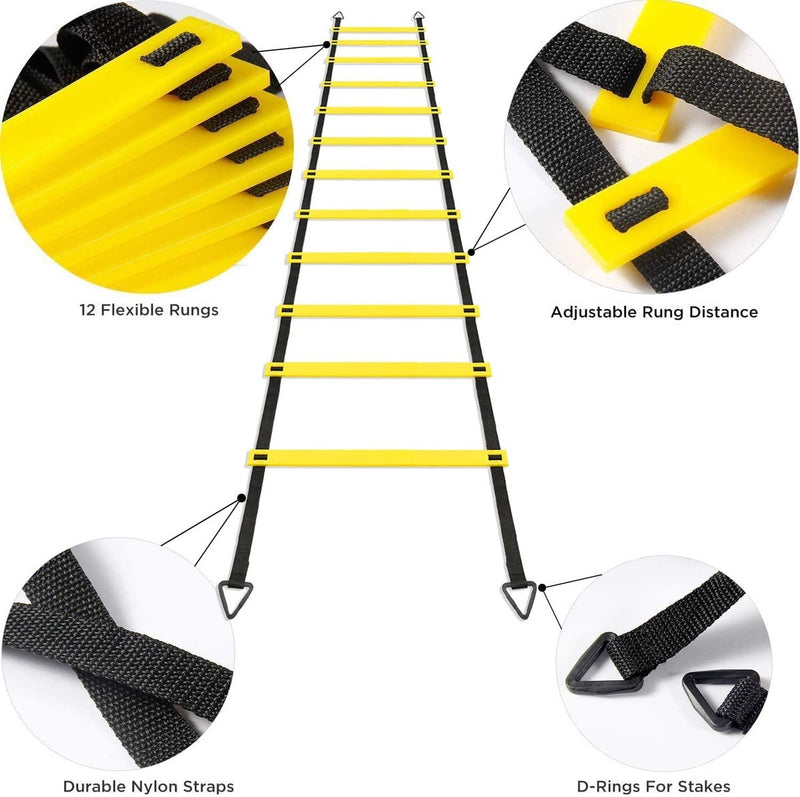 Agility Ladder Voetbaltrainingsapparatuur Kinderen, Voetballaddertraining met 4 haringen voor jeugd, Snelheidsladder, Trainingsladder, Oefenladder voor voetbal, Rugby, Tennis, Basketbal