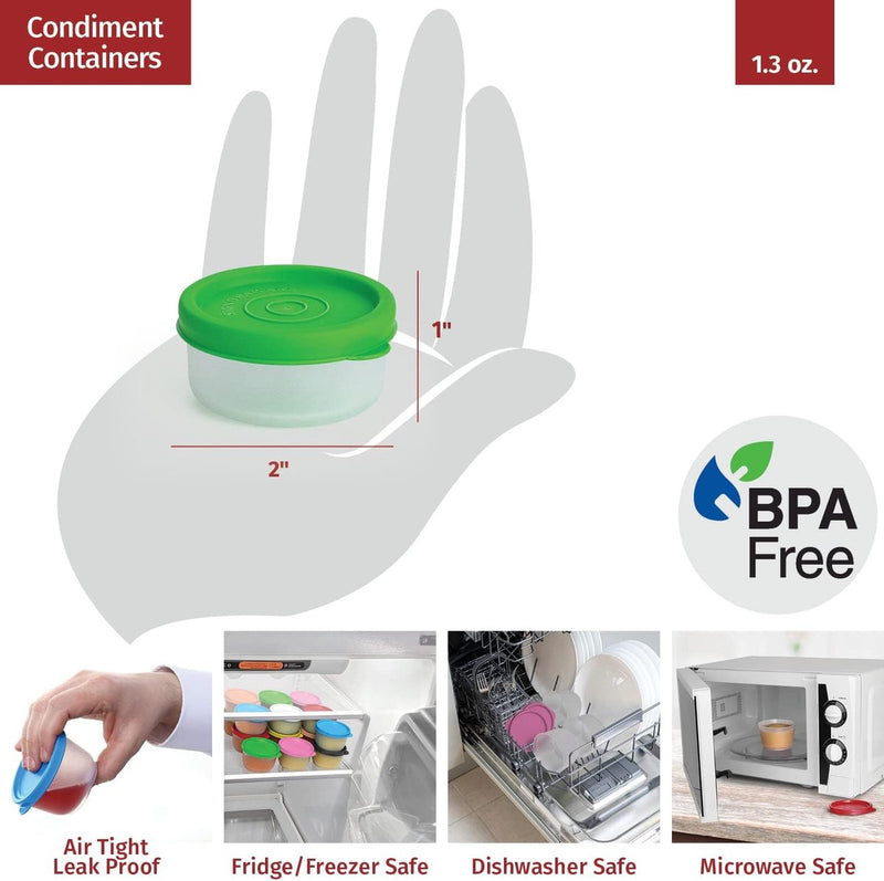 Kruidenbekers met deksels, 16 stuks 37 ml saladedressingcontainers voor kleine voedselopslagcontainers Lekvrij herbruikbaar plastic BPA-vrij lunchbox Picknick reizen