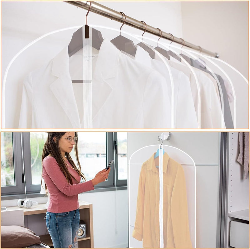 Transparante kledingzakken met ritssluiting, Ouinne-verpakking van 10 kledingzakken lang, 60 x 120 cm/140 cm, voor kledingopslag, doorschijnende pakzakken, kledinghoezen voor jassen, jassen (wit)