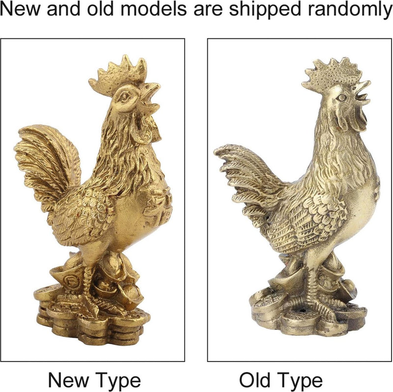 Messing Figuur Haan Gemaakt van Zuiver Koper Kip Decoratie, 10cm / 3,94 Inch Gunstige Haan Standbeeld Ingots Rijkdom Feng Shui Sculptuur Thuiskantoor Chinese Dierenriem Ornament