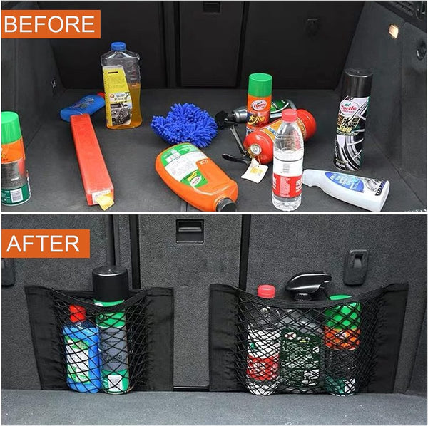 Kofferbak-nettas voor de auto, 4 stuks, 45 x 25 cm, organizer, nettas, universeel, bagagenet, bagagenet, tas, elastisch, opbergen, achterbanktas, beschermnet voor SUV/auto