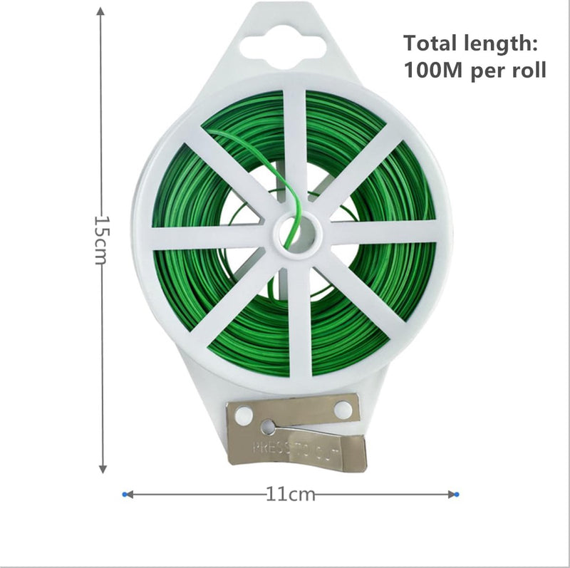 Tuindraad, 200 m, binddraad, plantendraad met afsnijapparaat, bloemdraad, groen, voor planten, binddraad, met kunststof ommantelde draad, groen, voor plantensteun