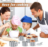 Dessertringen en dinerringen, kleine ringenset, 8-delig, mini-taartringvormen, roestvrijstalen mousse-ringen, 7,5 cm, ronde mousse-ring, 8 ringen, 1 lifter, 1 stempel voor het bakken van