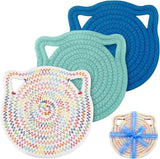 Set van 3 placemats leuk in katten dicht geweven, placemat gevlochten puur katoenen materiaal, placemats kinderen veilig en geurloos (blauw, groen, regenboogkleuren, 18 cm)